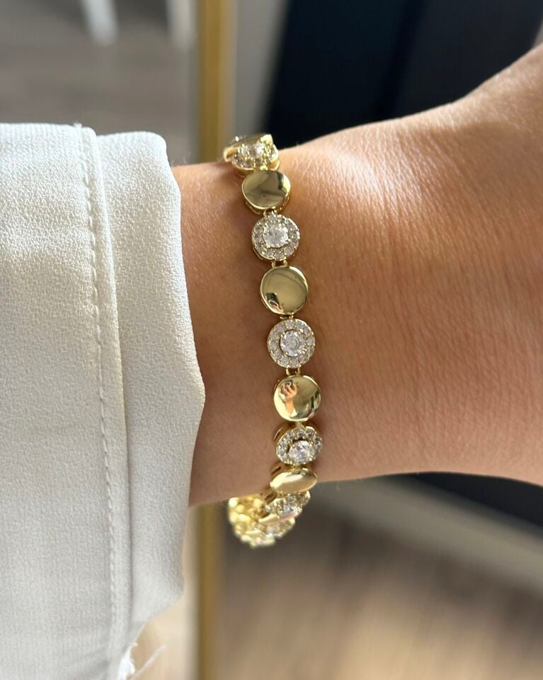 Açık Gold Taşlı Daire Motif Bileklik