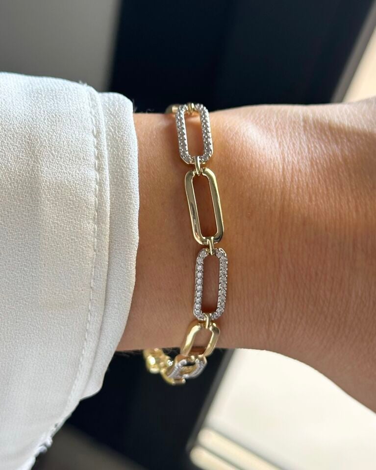 Açık Gold Taşlı Oval Zincir Bileklik