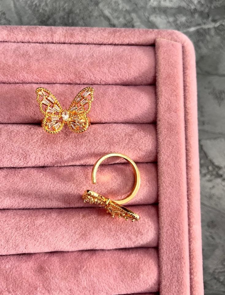 Altın Kaplama Gold Butterfly Ayarlanabilir Yüzük