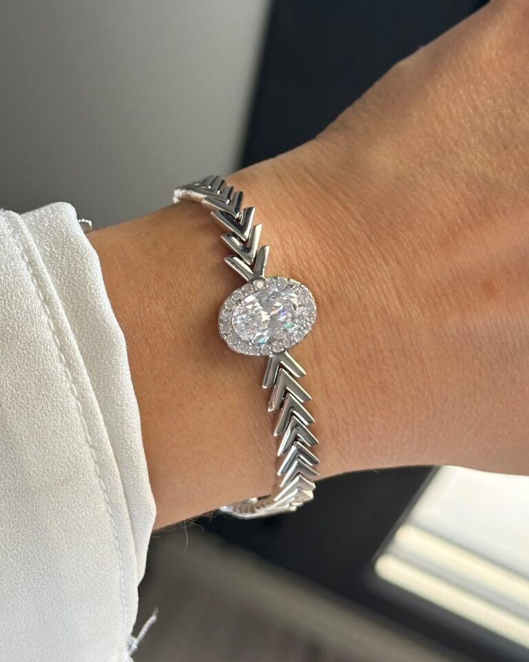 Silver Büyük Oval Taşlı Balıksırtı Bileklik