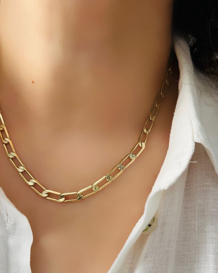Açık Gold Geniş Zincir Kolye