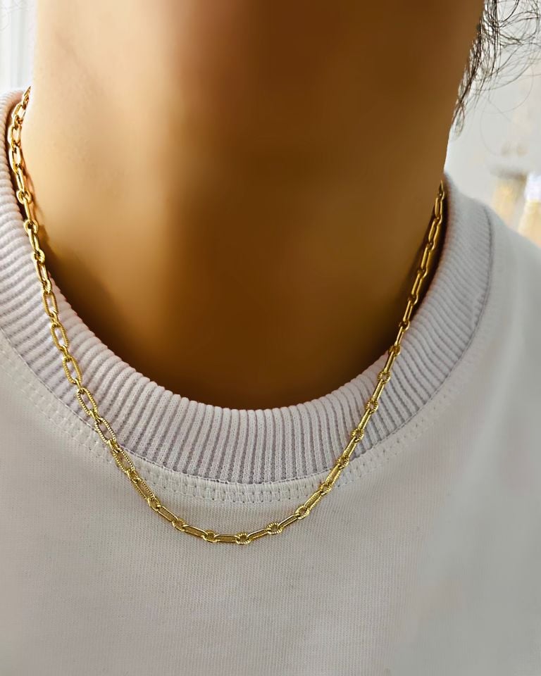 Açık Gold Lazer Kesim Halka Zincir Kolye