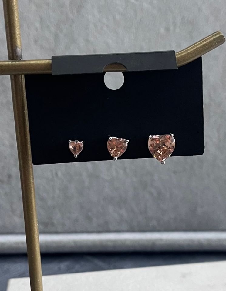 Minimal Silver Montür Somon Taşlı Kalp Set