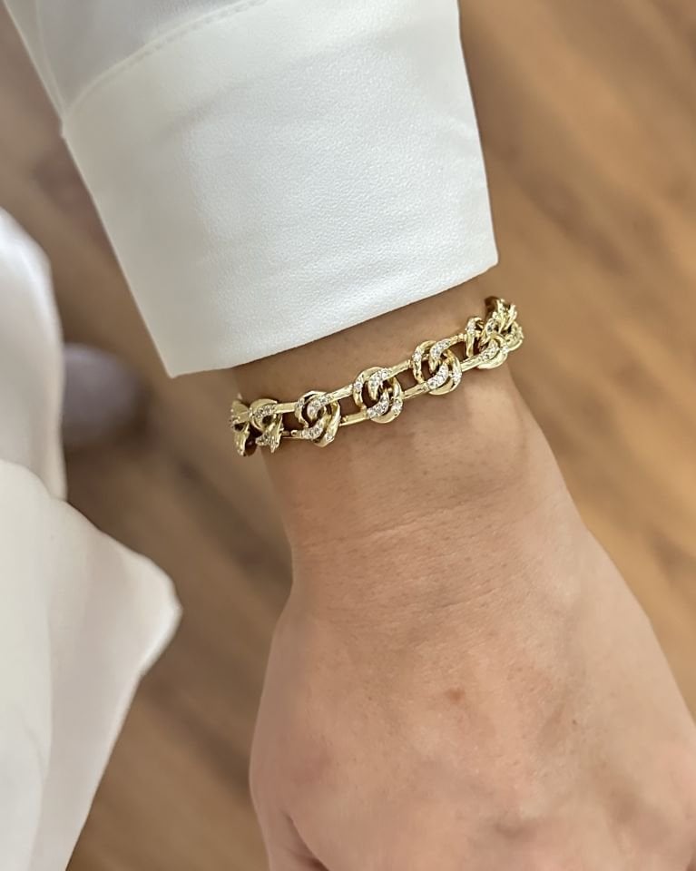 Açık Gold Taşlı Düğüm Künye