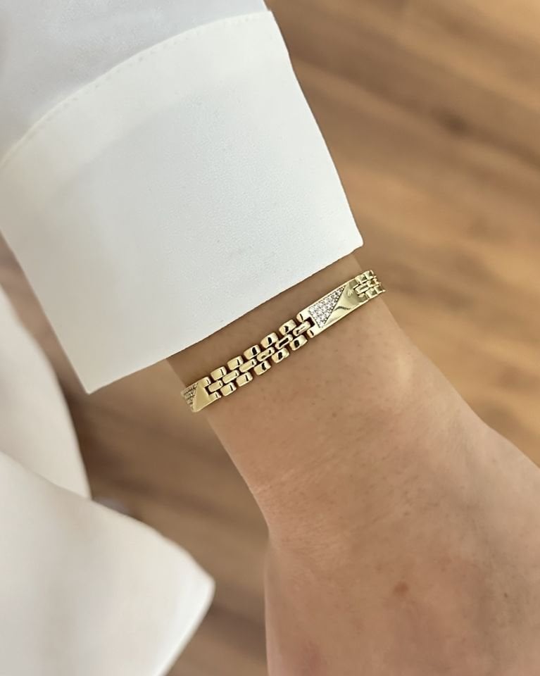Açık Gold Taşlı Plaka Detaylı Künye