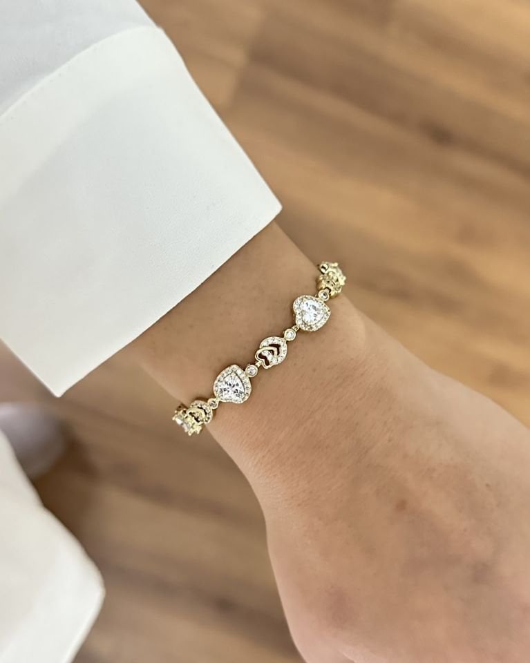 Açık Gold Taşlı Kalp Künye