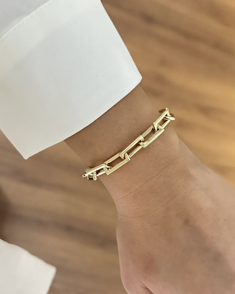 Açık Gold Geometrik Zincir Künye