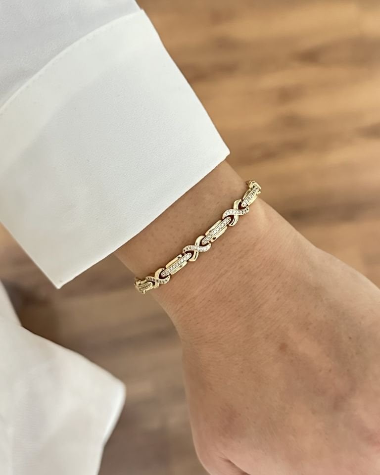 Açık Gold X Geçişli Taşlı Künye