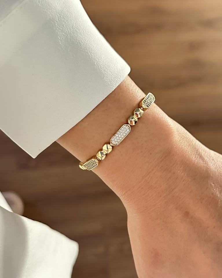 Açık Gold Taşlı Plaka Künye