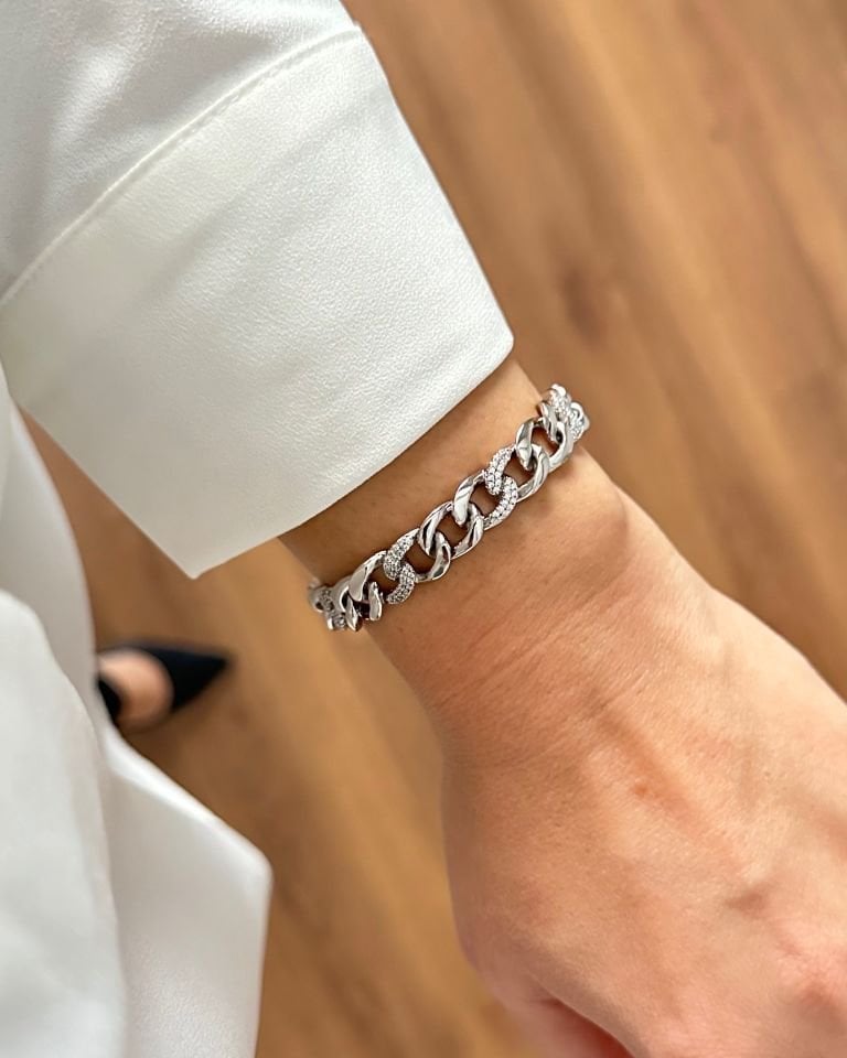 Silver Taşlı Klasik Zincir Künye
