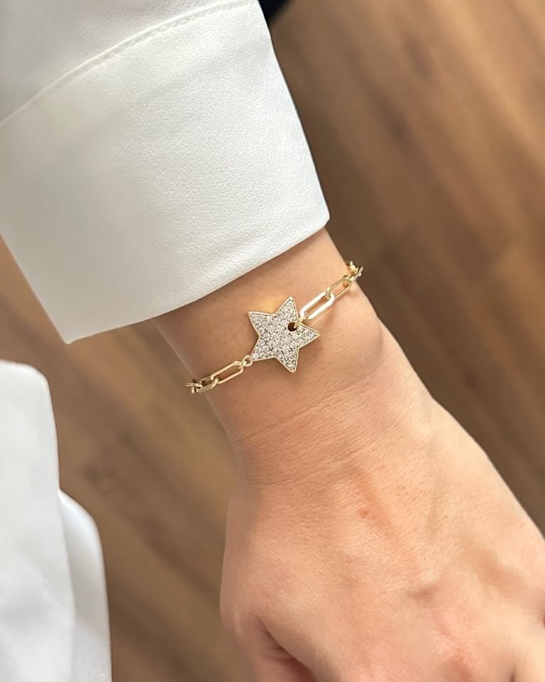 Açık Gold Taşlı Yıldız Künye