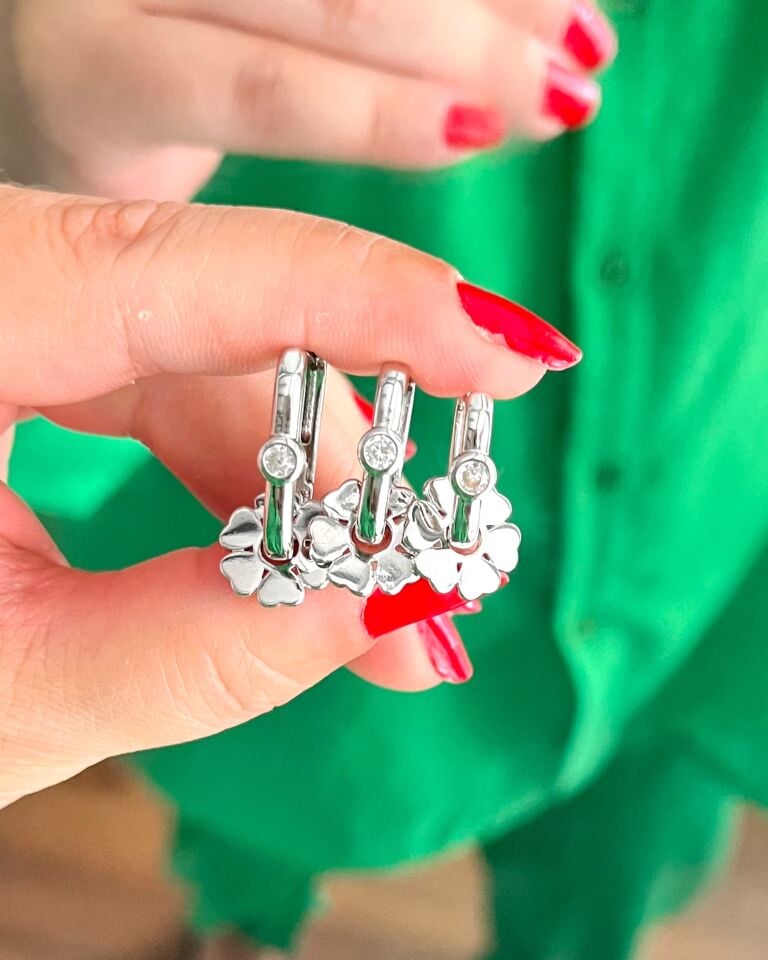 Çiçek ve Tek Taş Detaylı Üçlü Küpe Seti|Silver