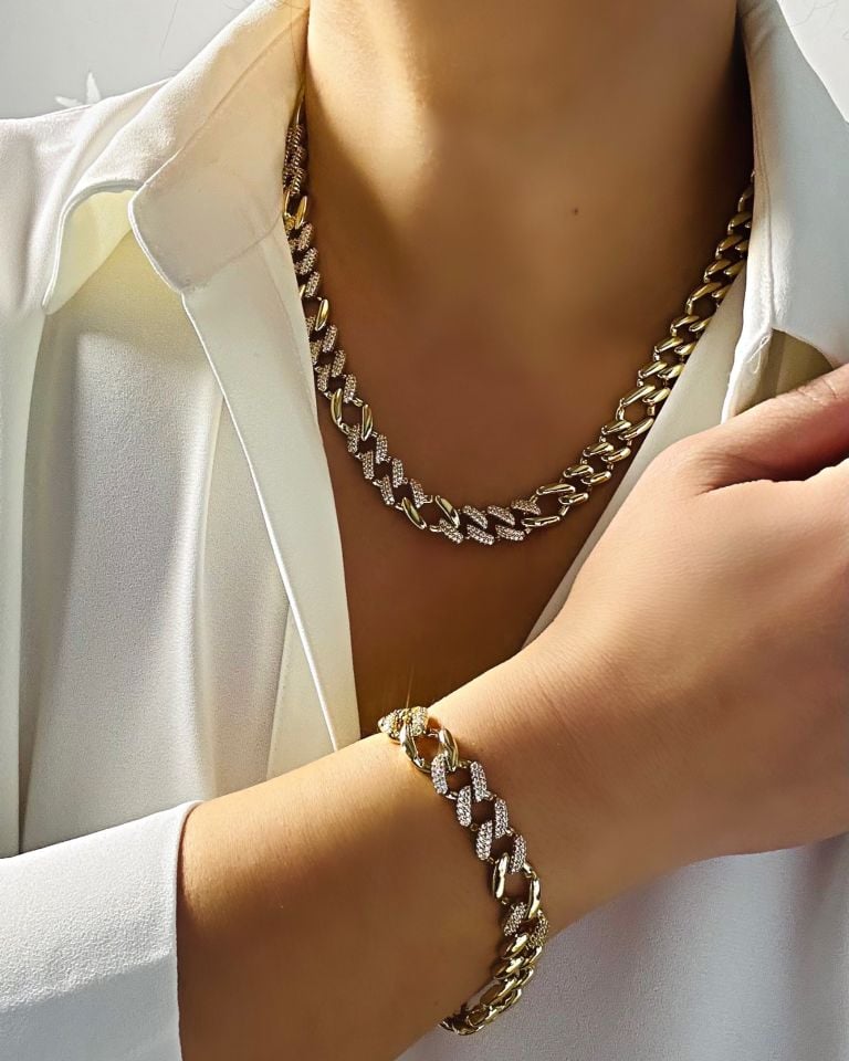 Açık Gold Taş Geçişli Gurmet Set