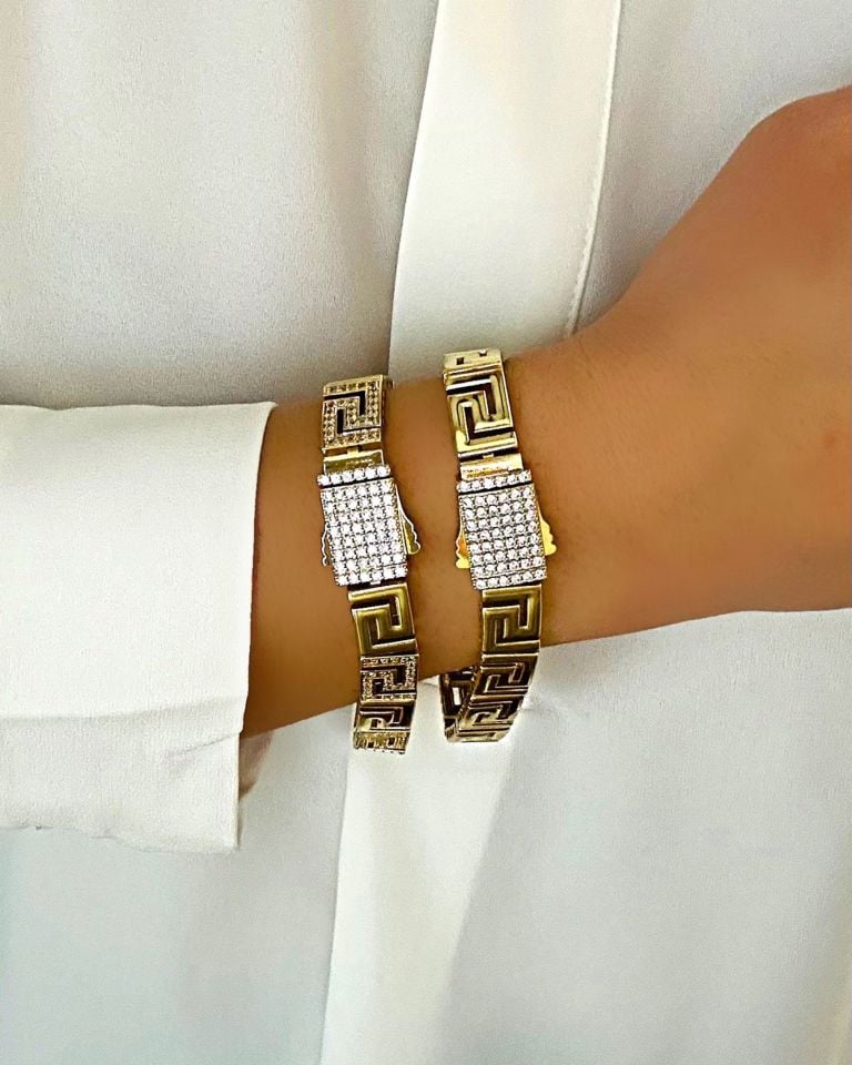 Açık Gold Geometrik Desenli Gurmet Künyeler