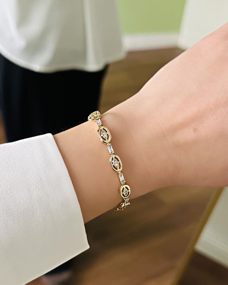 Açık Gold İnce Baget Taş Detaylı Künye