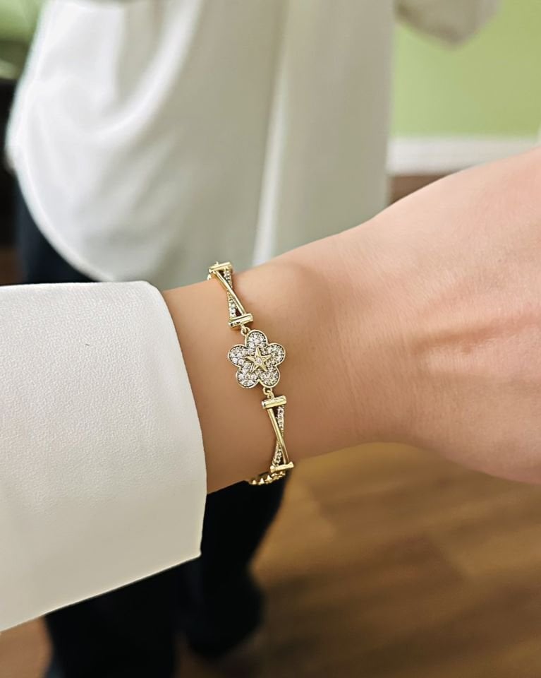 Açık Gold Ortası Yıldızlı Çiçek Künye