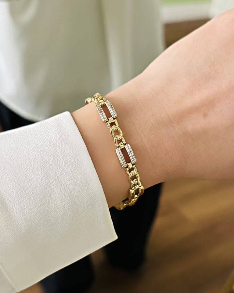 Açık Gold Figaro Taşlı Künye