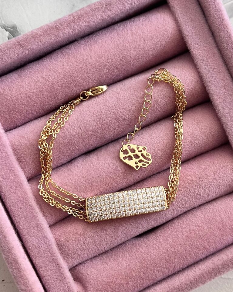 Açık Gold Zincir Kordon Taşlı Künye