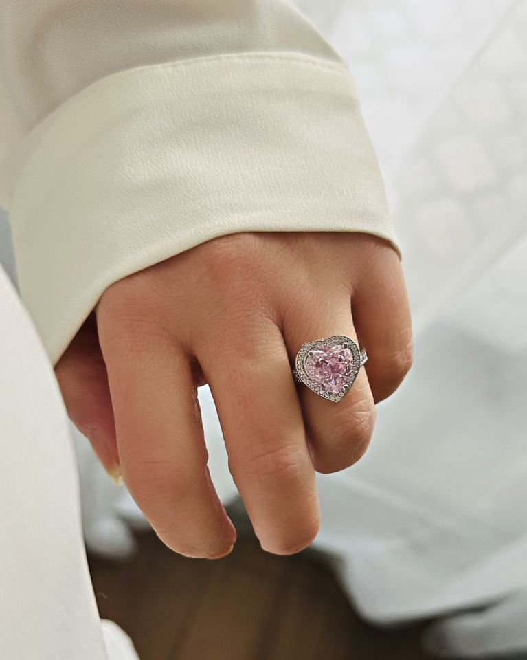 Pembe Taşlı Büyük Kalp Yüzük|925 Gümüş