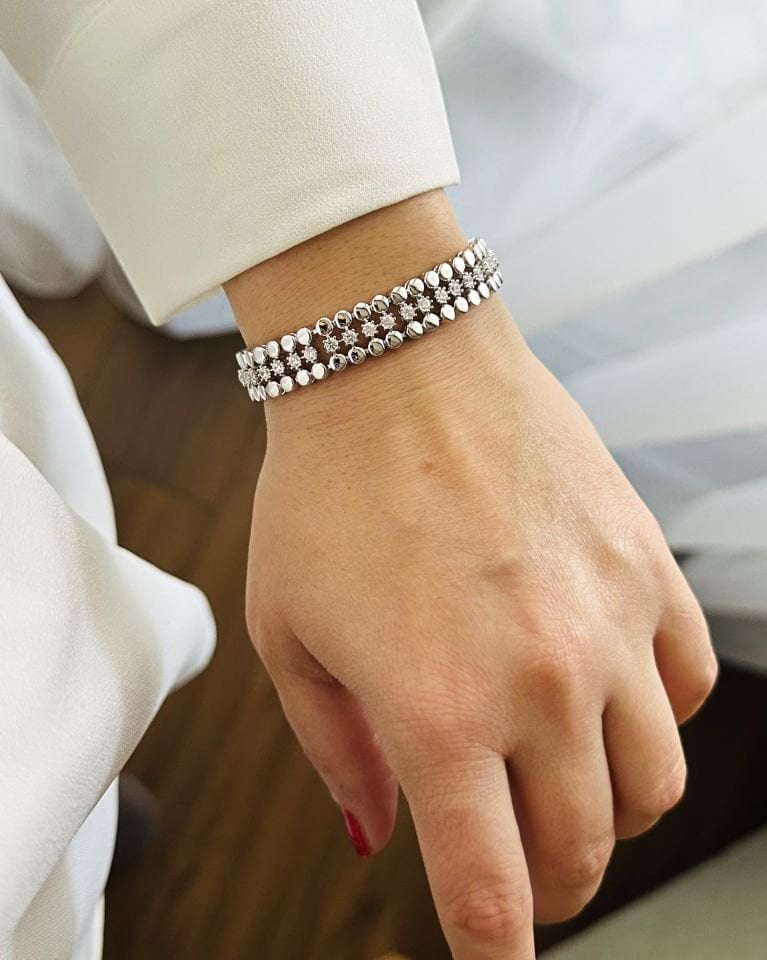 Silver Ortası Su Yolu Ezme Dorika Bileklik