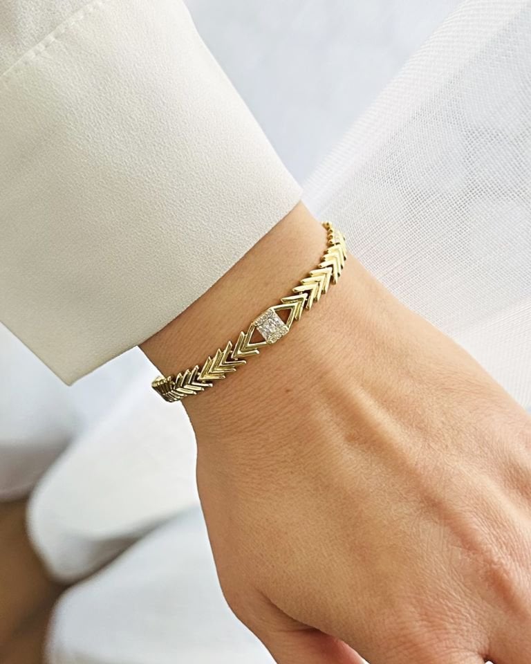 Açık Gold Balıksırtı Zincirde Baget Bileklik