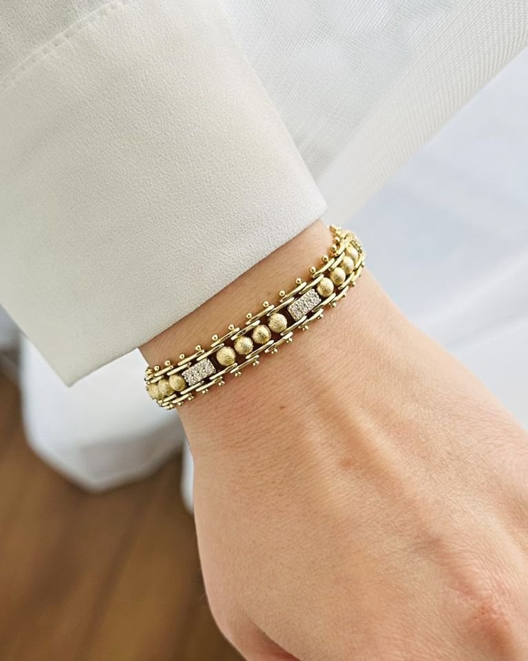 Açık Gold Dorika ve Taş Geçişli Bileklik