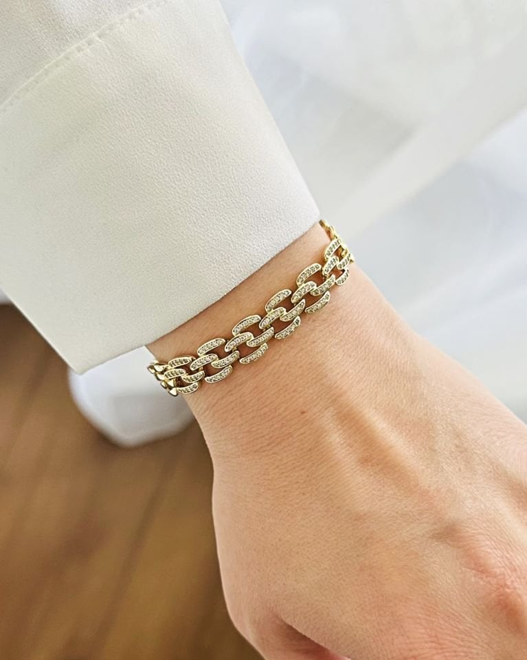 Açık Gold Taş Detaylı S Geçme Bileklik