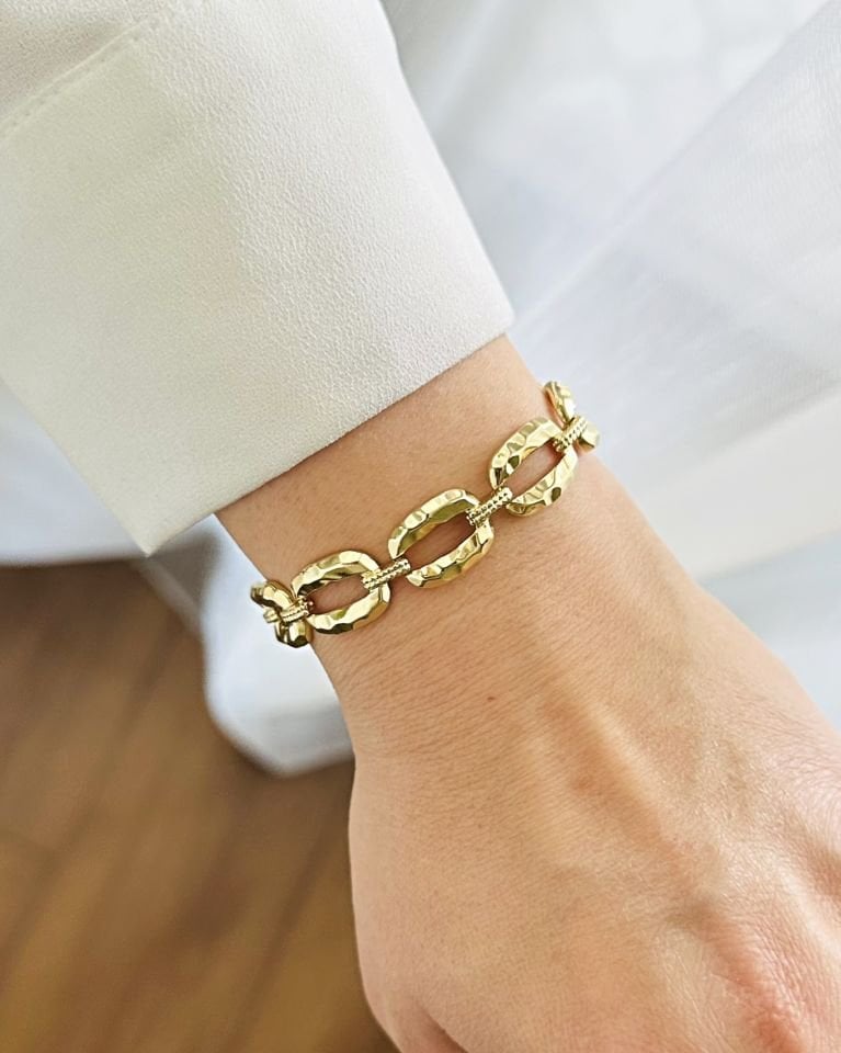 Açık Gold Hareli Geniş Zincir Bileklik