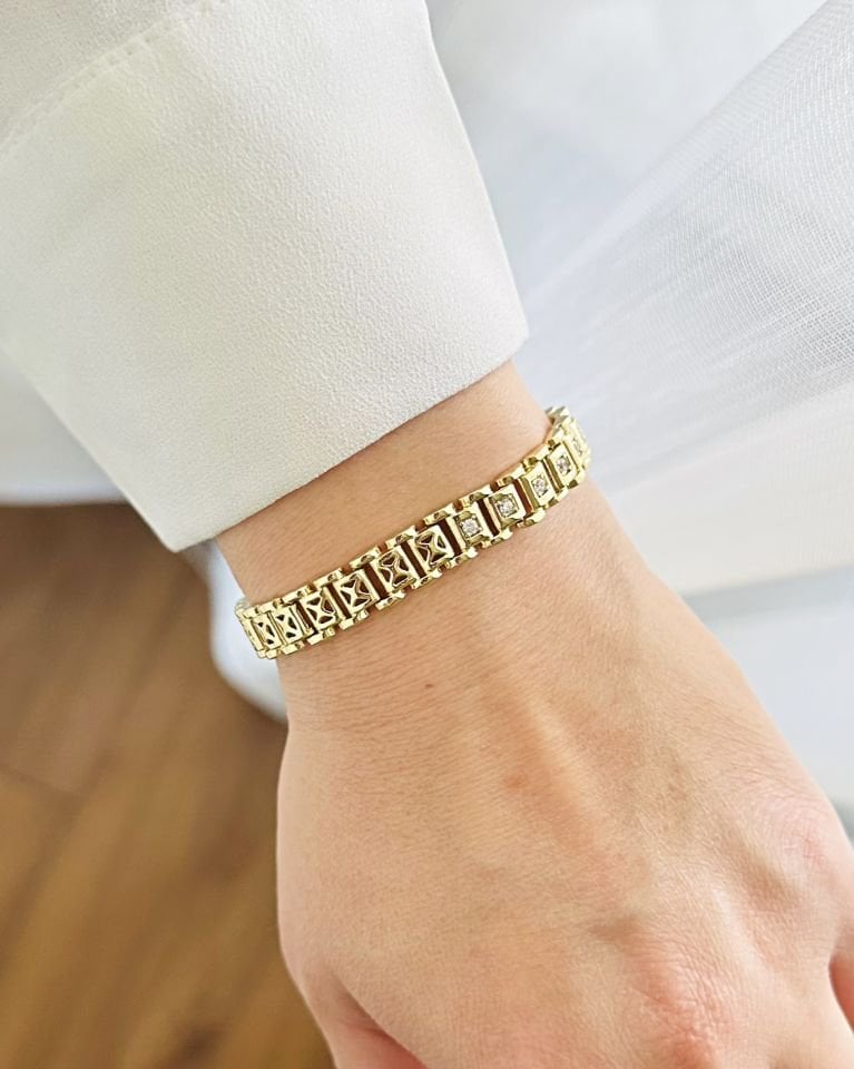 Açık Gold Kare Geçişli Bileklik