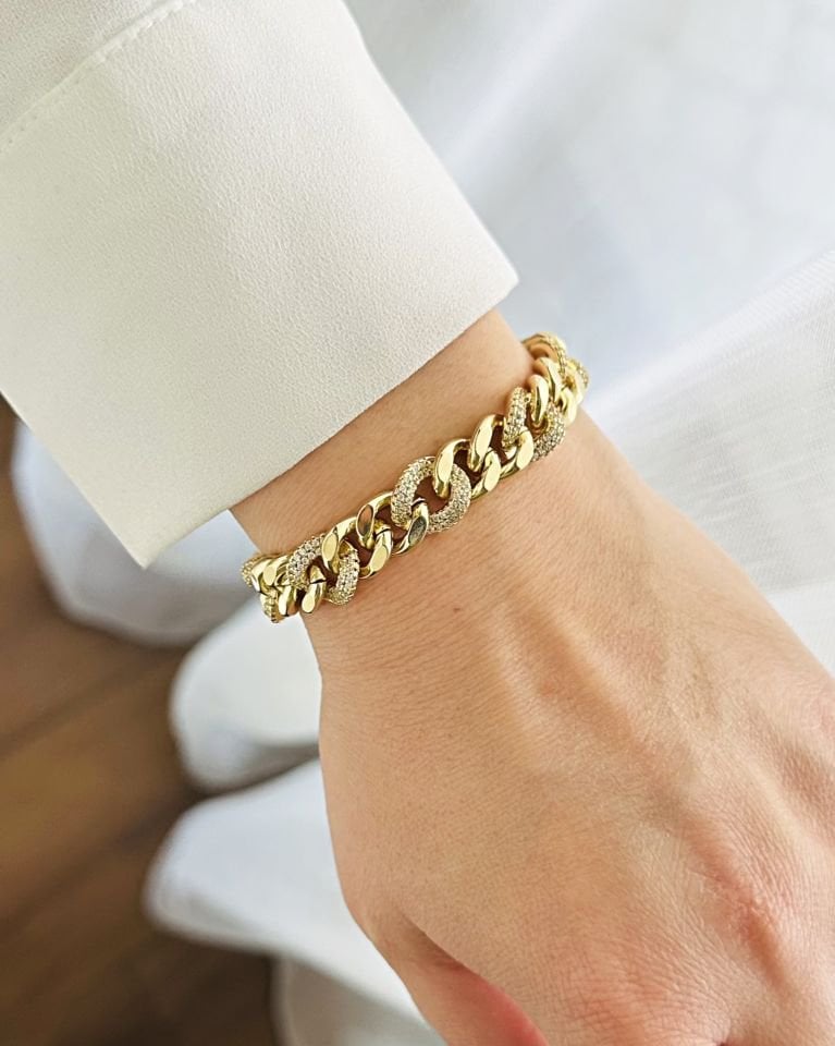 Açık Gold Taşlı Zincir Gurmet Bileklik