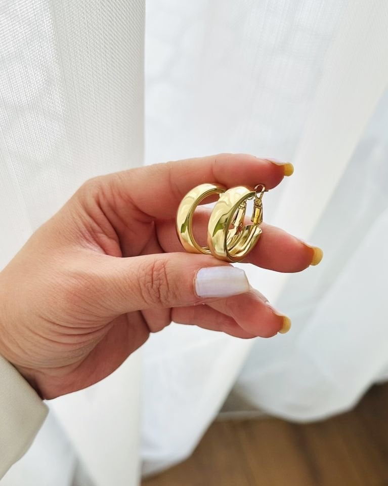 Açık Gold Middle Bomb Halka Küpe