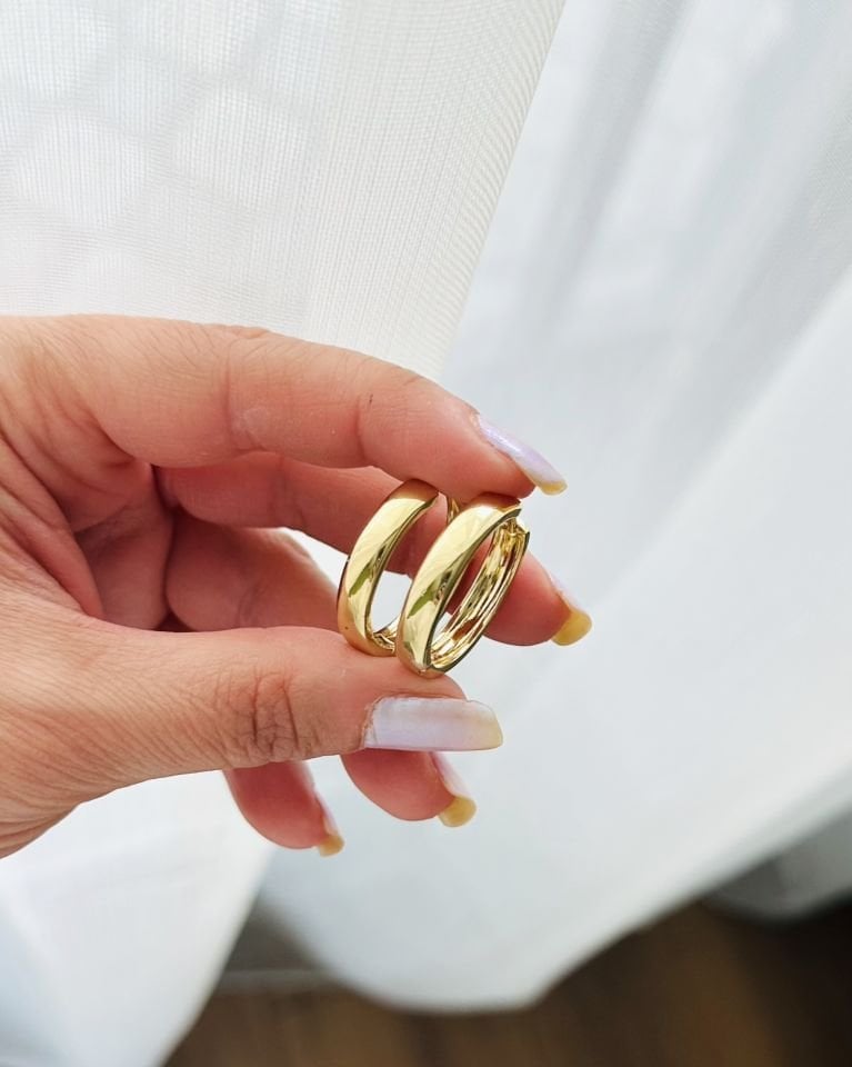 Açık Gold Düz Bombe Halka Küpe