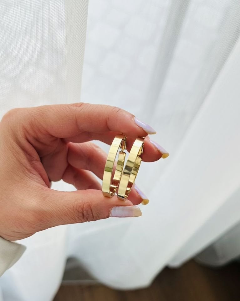 Açık Gold Büyük Düz Halka Küpe