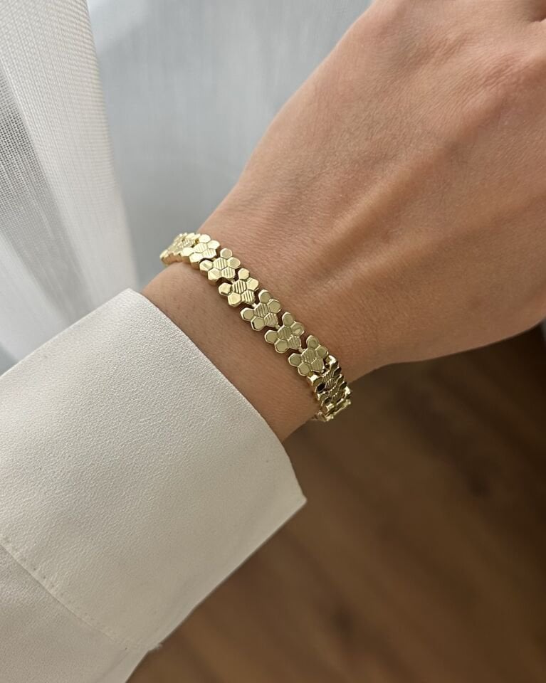 Açık Gold Bal Peteği Bileklik