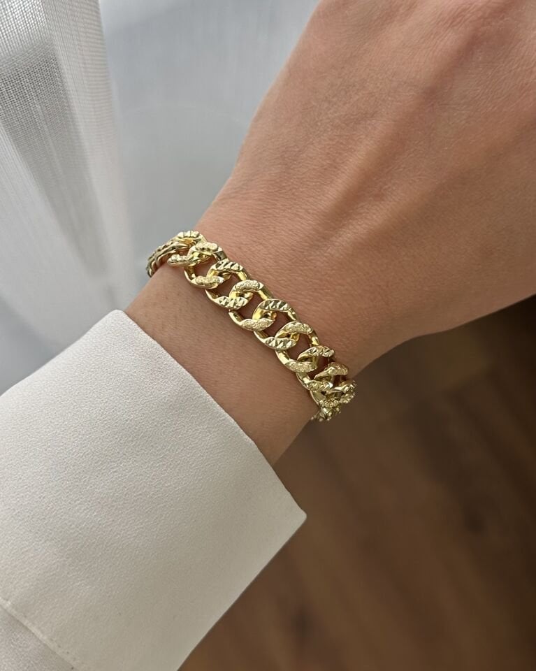 Açık Gold Kumlu ve Hareli Gurmet Zincir Bileklik