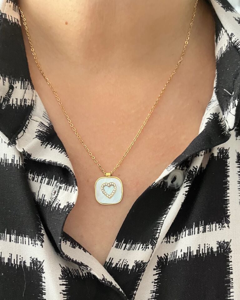 Sedefli Kalp Kolye|45+5cm