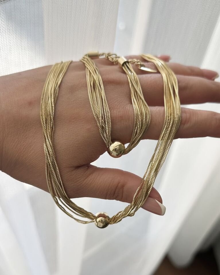 Açık Gold Sırma Zincir Topçuklu Takım