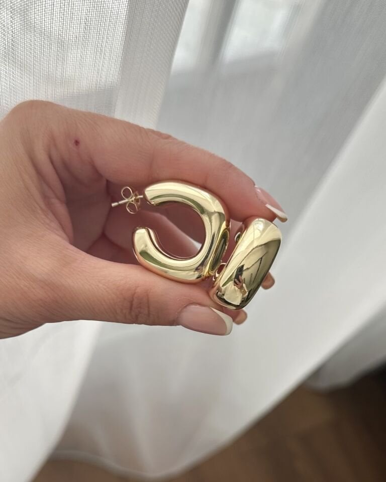 Açık Gold Kare Tombul Halka Küpe
