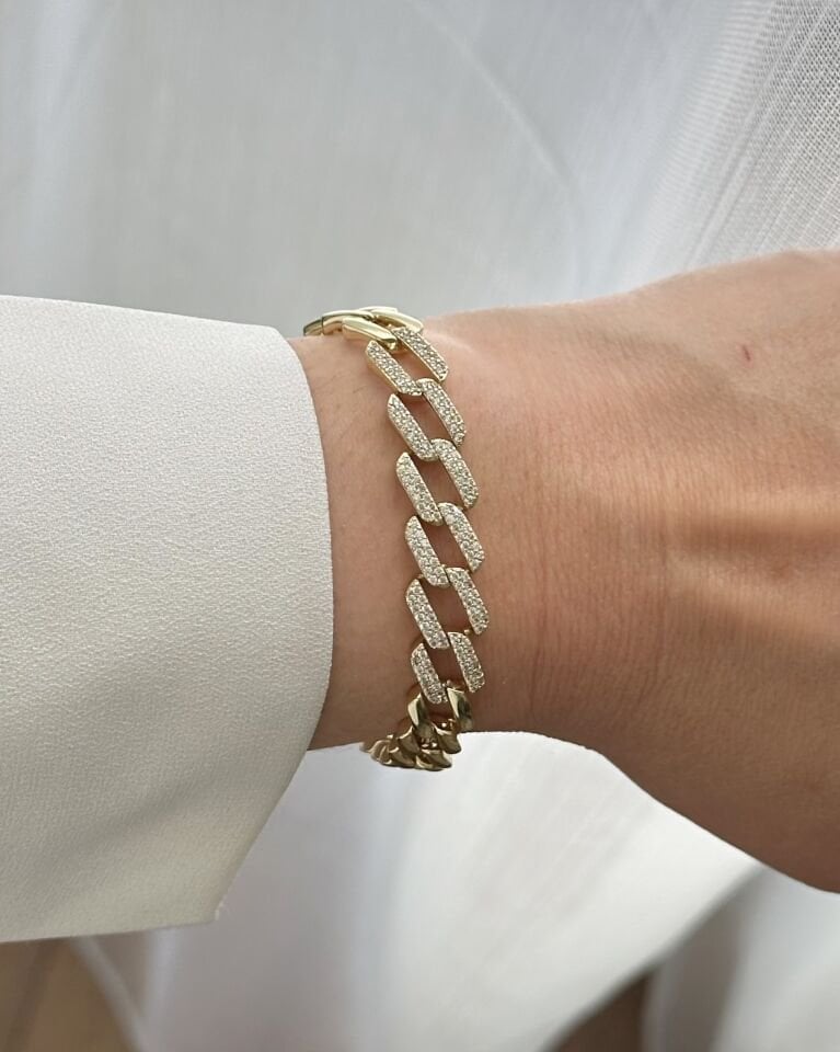 Açık Gold Ortası Taşlı Ezme Gurmet Bileklik