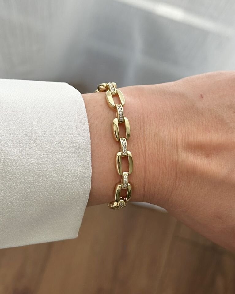 Açık Gold Taş Bağlantılı Zincir Bileklik