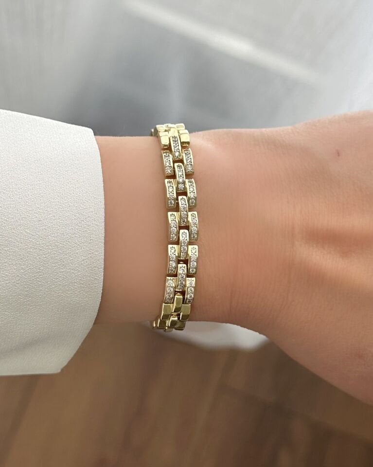 Açık Gold Taşlı Kordon Model Bileklik
